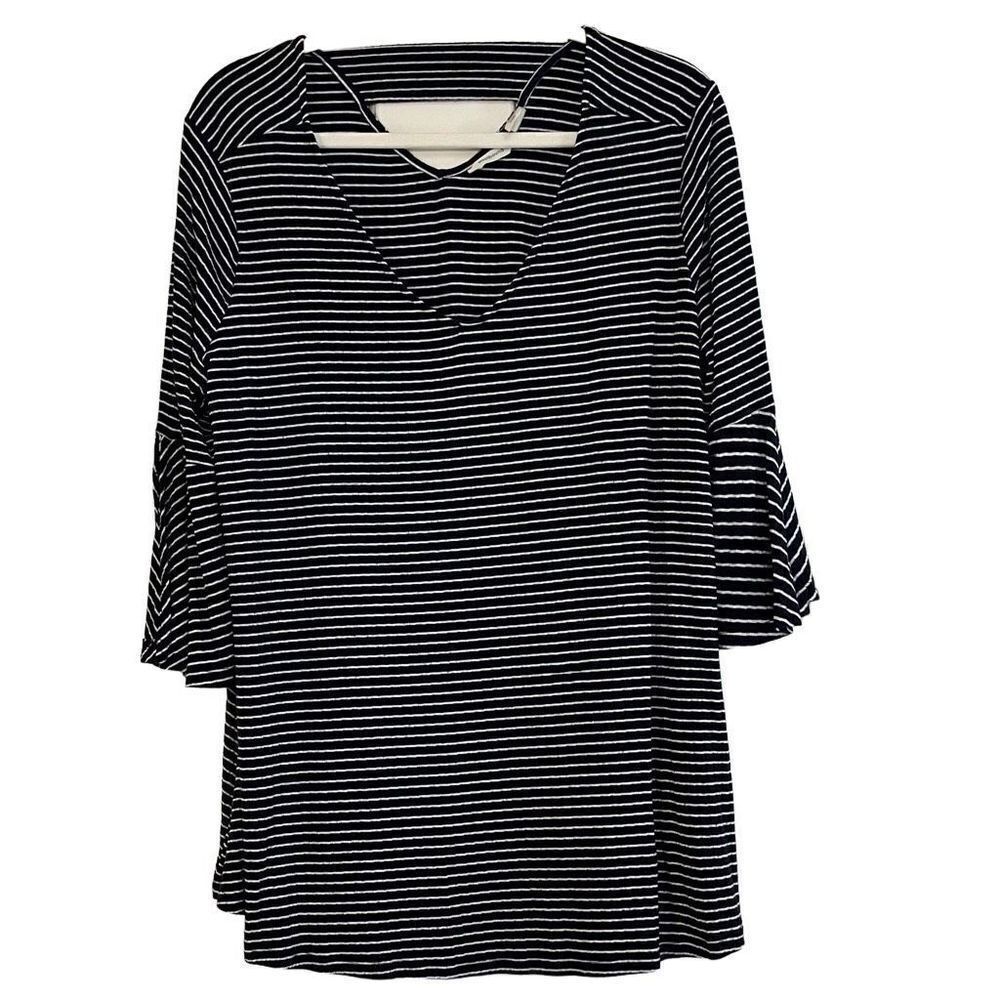 Westbound Women’s Striped Blouse Cutout in Back  Bell Sleeves XL